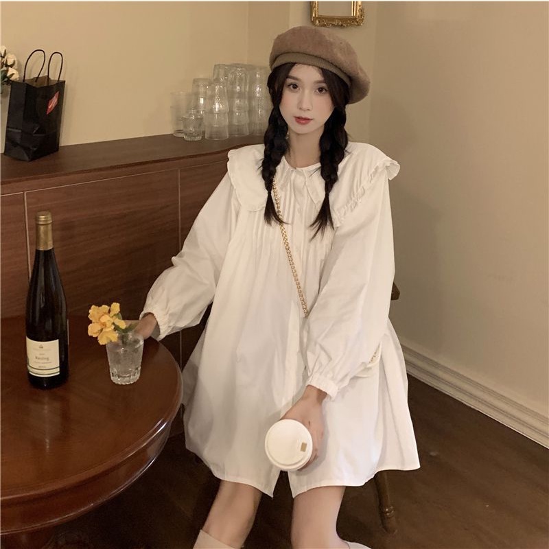 Đầm Dài Tay Cổ Búp Bê Thời Trang Retro Xinh Xắn