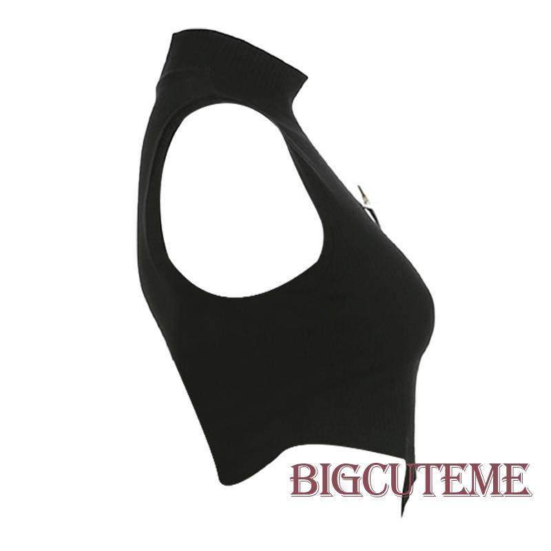 [] Áo Thun Crop Top Không Tay Có Gân Cơ Bản Thời Trang Mùa Hè Màu Đen Dành Cho Bạn Nữ Mặc Đi Câu Lạc Bộ Đường