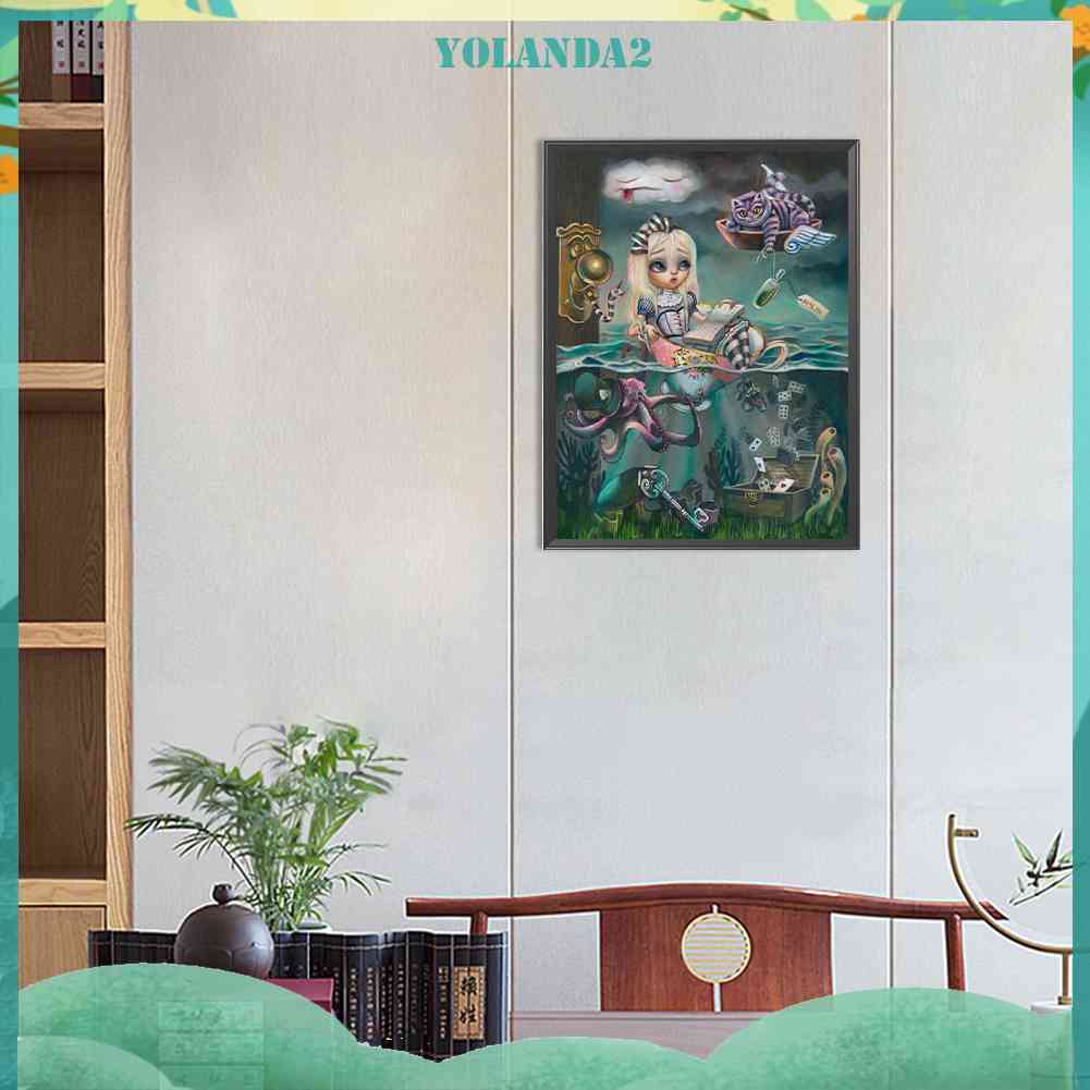 Bộ Tranh Đính Đá 5D Họa Tiết Alice in Wonderland Độc Đáo DIY Dùng Trang Trí Nhà Cửa