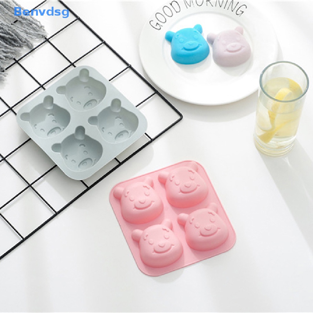 1 Khuôn Nướng Bánh 4 Ngăn Hình Gấu 3D Bằng Silicone DIY