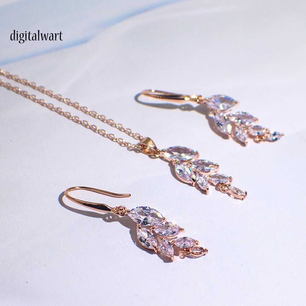 Kỹ Thuật Số| Bộ Vòng cổ + Bông Tai HợP Kim HìNh Lá ĐíNh Đá Xinh Xắ