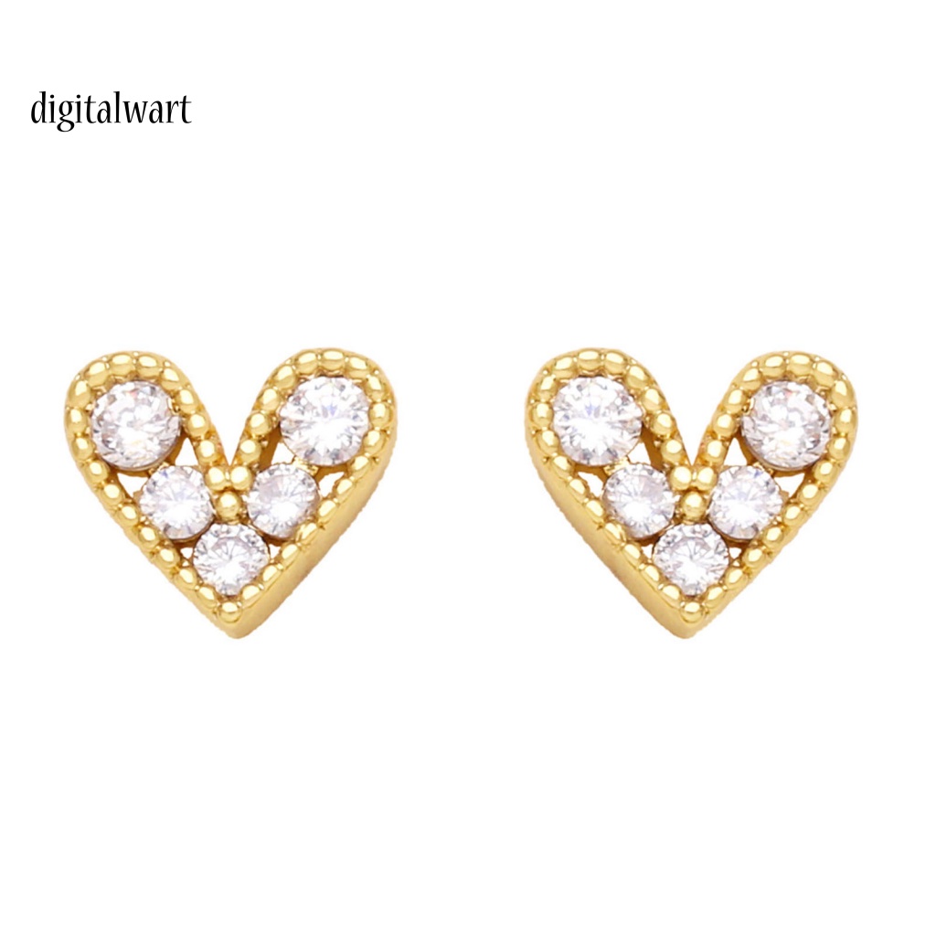 Kỹ Thuật Số| 1 Đôi Bông Tai Hình Trái Tim Đính Đá Zircon Lấp Lánh Lâu Trôi