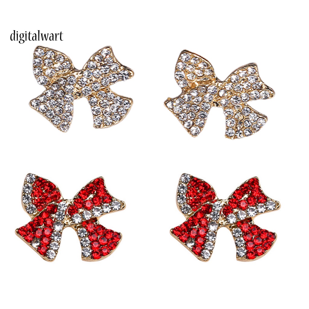 Kỹ Thuật Số| 1 Đôi Bông Tai Hình Nơ Đính Đá Ngọt Ngào Lâu Trôi