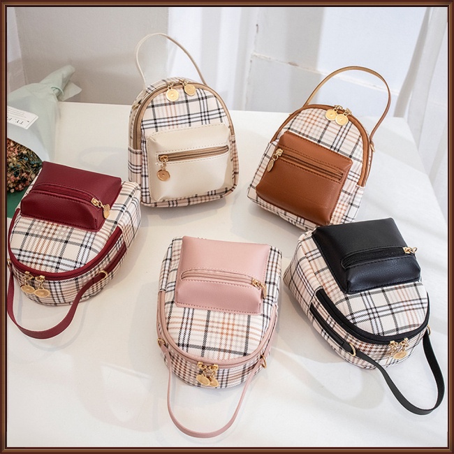 Ba Lô Da Nhân Tạo Mini Họa Tiết Kẻ Sọc Với Tay Cầm Mềm Mại Cho Nữ