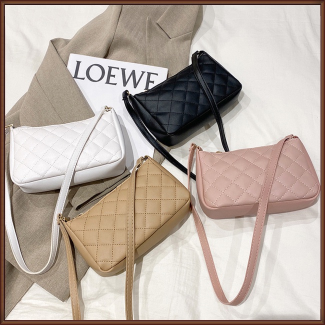 Túi Đeo Chéo Vai Bằng Da Nhân Tạo Màu Trơn Thêu Họa Tiết Hình Thoi Thời Trang Cho Nữ