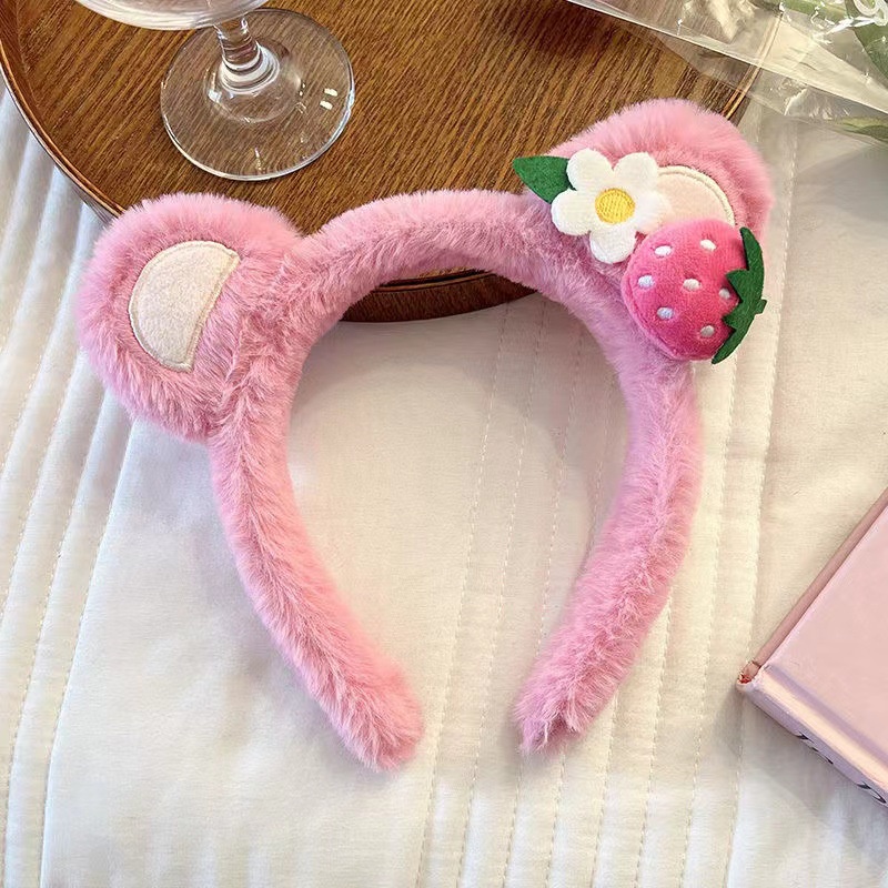 Băng Đô Rửa Mặt Gấu Dâu, Băng đô hình gấu dâu tây mềm mại chống trượt phiên bản Hàn Quốc dễ thương | LAGStore