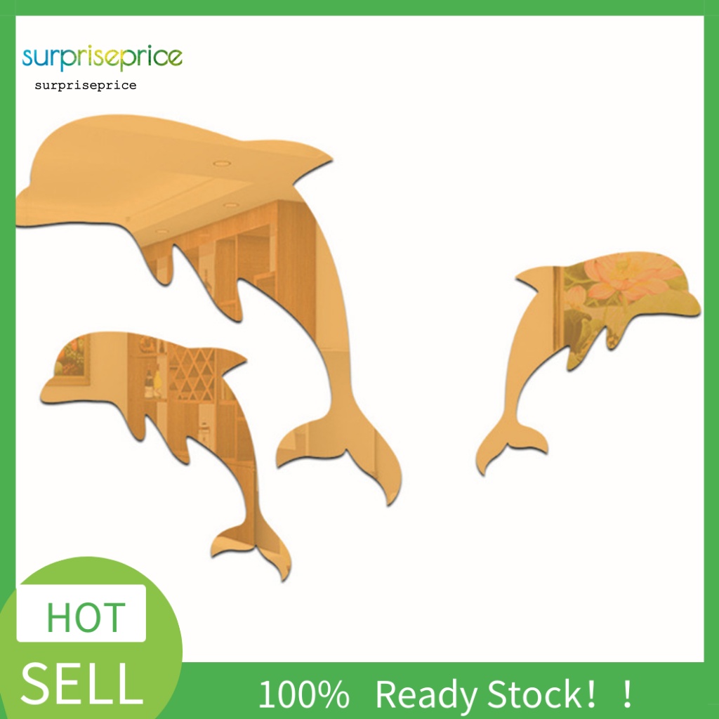 Set 3 Sticker Dán Tường Hình Cá Heo 3D Tráng Gương Độc Đáo Trang Trí Nhà Cửa