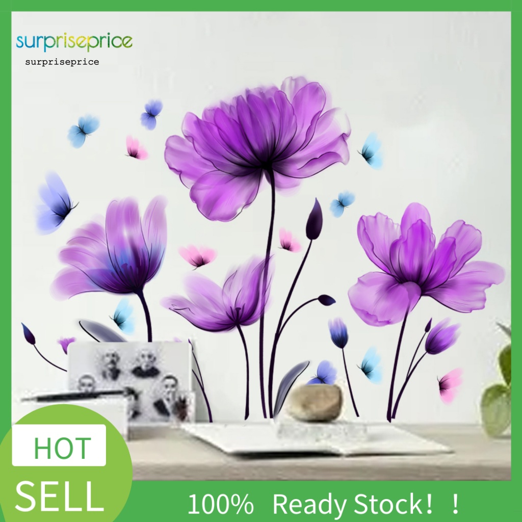 1 Bộ Sticker Dán Tường Họa Tiết Hoa Tulip Và Bươm Bướm Nghệ Thuật Sáng Tạo Dành Cho Phòng Ngủ / Cửa Sổ