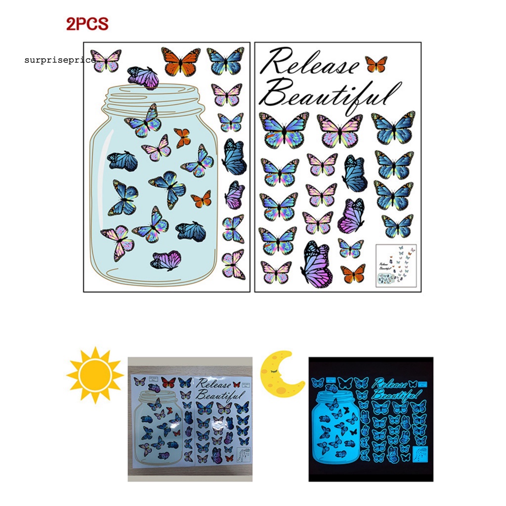 1 Set Sticker Dán Tường Hình Lọ Hoa Bướm Phát Sáng Trong Bóng Tối Không Phai Màu Trang Trí Nhà Cửa