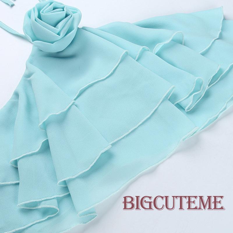 [] - Áo Không Tay Mini Mùa Hè Có Diềm Xếp Nếp Màu Trơn Họa Tiết Hoa 3D Màu Xanh Lam / Hồng / Trắng Cho Nữ