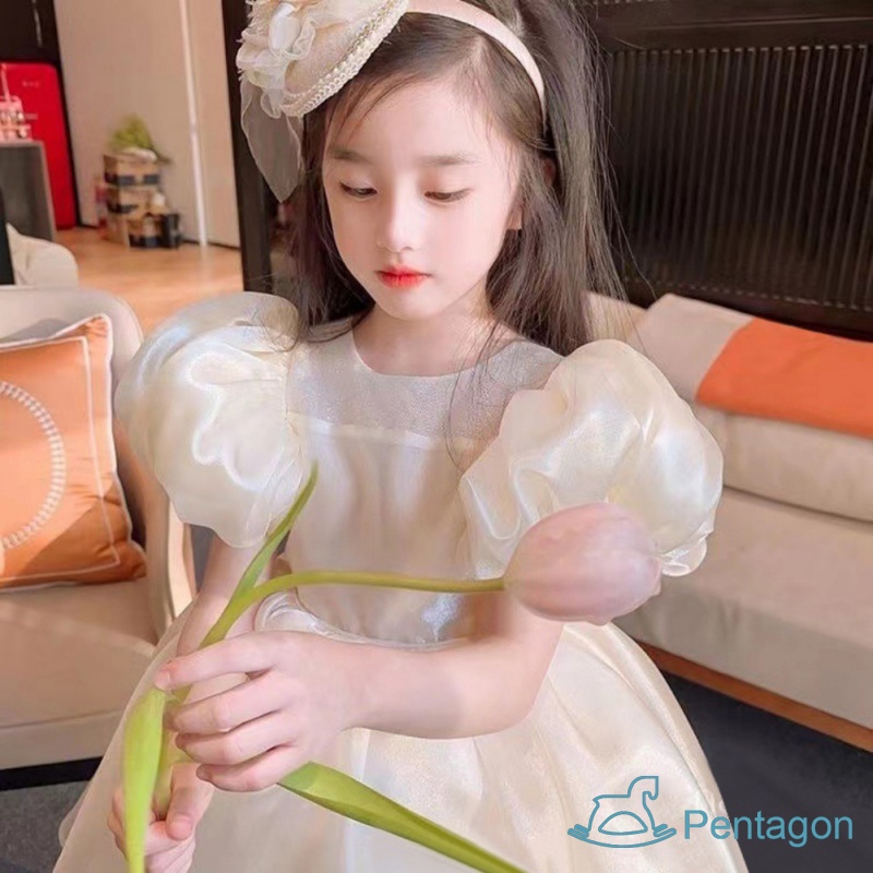 Đầm Công Chúa Mùa Hè Tay Phồng Đính Nơ Dễ Thương Thoải Mái Phong Cách Phương Tây Cho Bé Gái