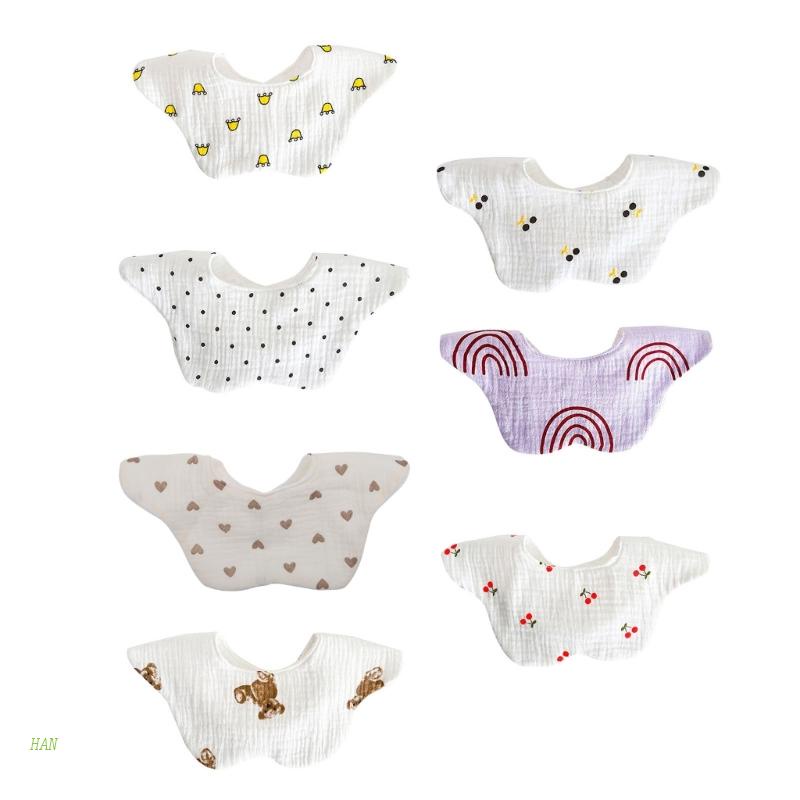 Yếm Ăn Cotton Thoáng Khí Xoay 360 Độ In Họa Tiết Hoạt Hình Xinh Xắn Dành Cho Bé