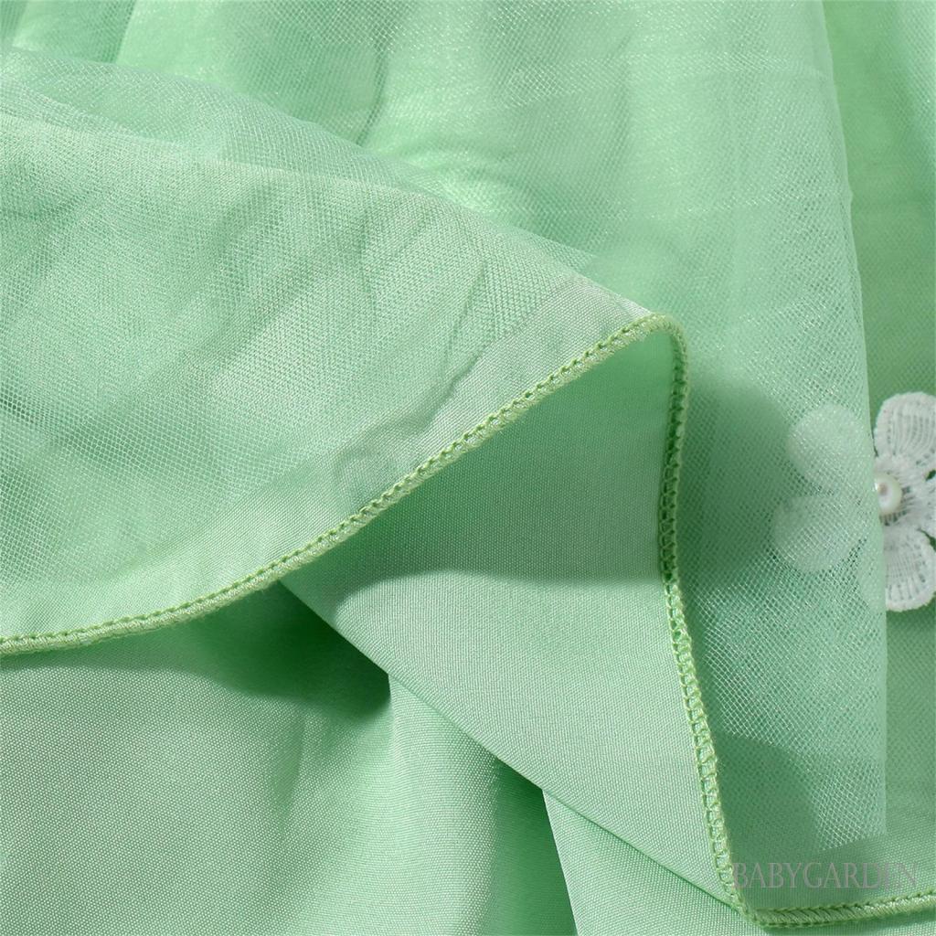 Đầm Công Chúa Dáng Chữ A Không Tay Vải Tuyn Đính Hoa Ngọc Trai Màu Xanh Lá / Hồng / Tím Cho Bé Gái 1-6 Tuổi Dự Tiệc