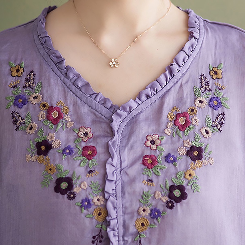 Áo Sơ Mi Vải Lanh cotton Thêu Họa Tiết Phong Cách Trung Hoa Cho Nữ