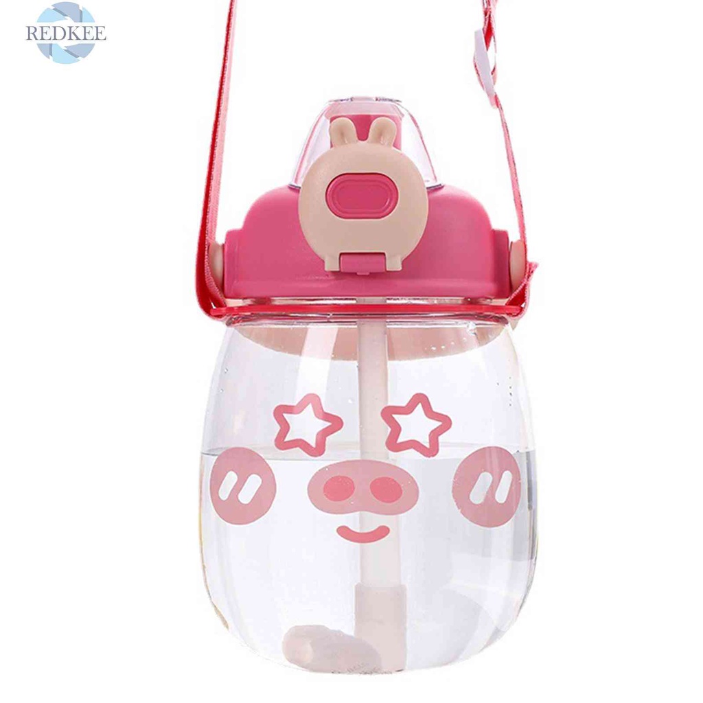 Bình Nước Nhựa 1000ml Có Ống Hút Họa Tiết Hoạt Hình Màu Sắc Ngẫu Nhiên