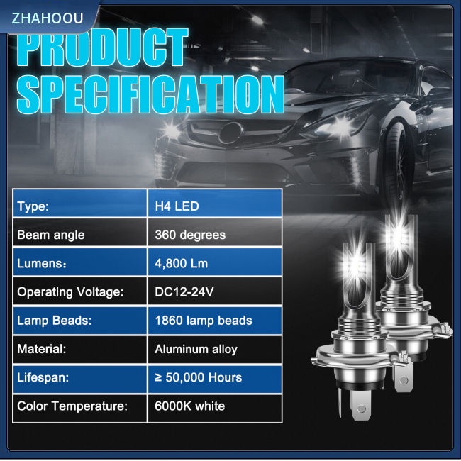 ☃Phụ Kiện Trang Trí Nhà Cửa Độc Đáo Sáng Tạo☃ Set 2 Bóng Đèn Pha H4 9003 Hb2 6000k 360 Độ Siêu Sáng Dành Cho Ô Tô
