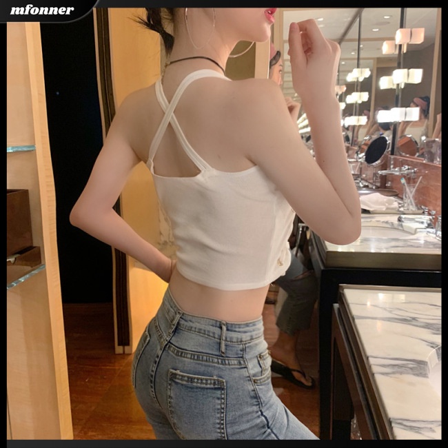 Áo Croptop Dệt Kim Không Tay Màu Trơn Thời Trang Mùa Hè Cho Nữ