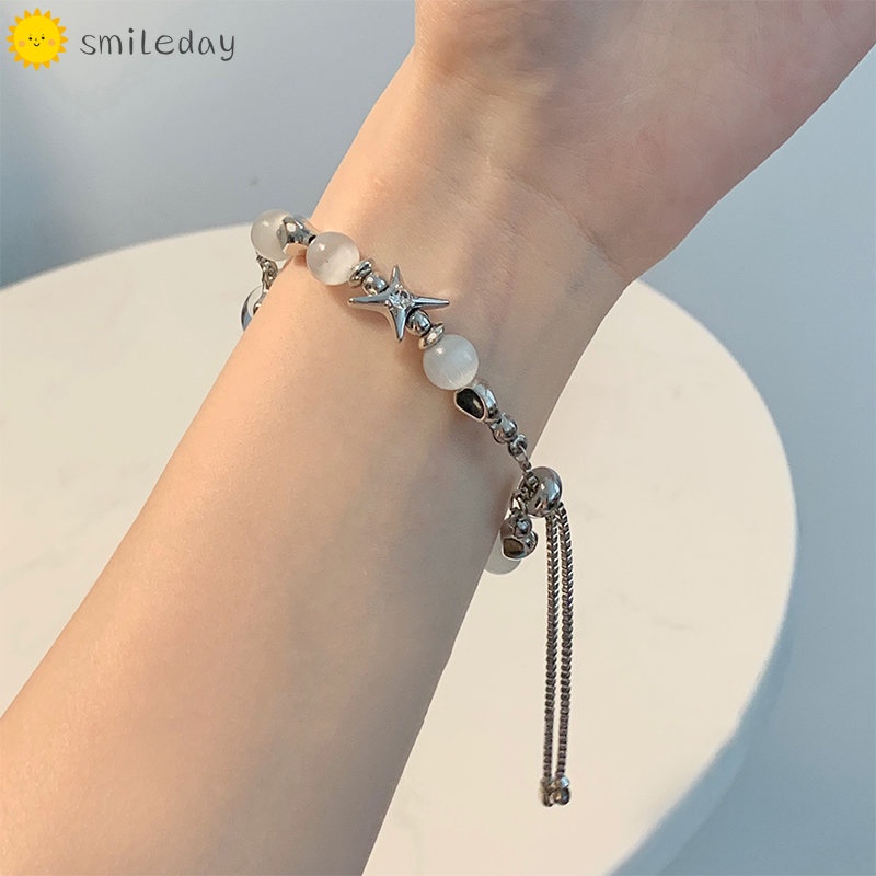 Vòng Tay Chuỗi Hạt Hình Ngôi Sao Màu Bạc Thời Trang Cho Nữ