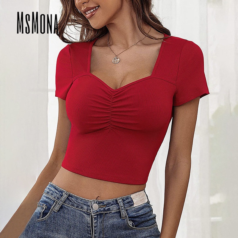 Áo Thun Tay Ngắn Cổ Chữ V Màu Trơn Dáng Ôm Thời Trang 2023 Cho Nữ