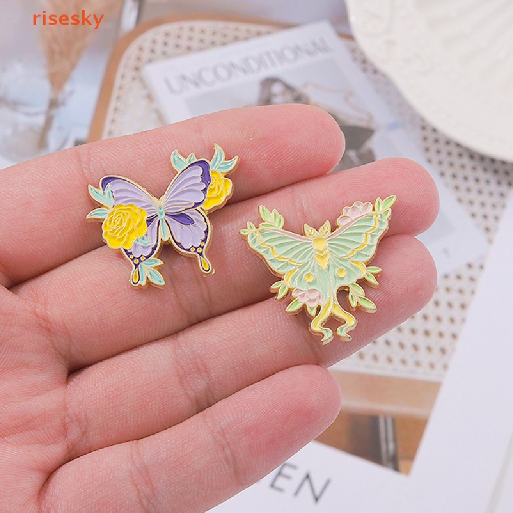 [risesky] Ghim Cài Áo Hình Cánh Bướm Hoa Tráng Men Tùy Chỉnh Côn Trùng Động Vật