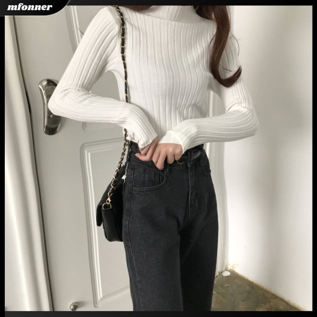 Áo Sweater Dệt Kim Cổ Lọ Màu Sắc Thanh Lịch Cho Nữ