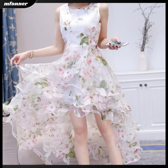 Đầm Midi Sát Nách Cổ Tròn Eo Cao In Họa Tiết Hoa Thời Trang Mùa Hè Quyến Rũ Cho Nữ