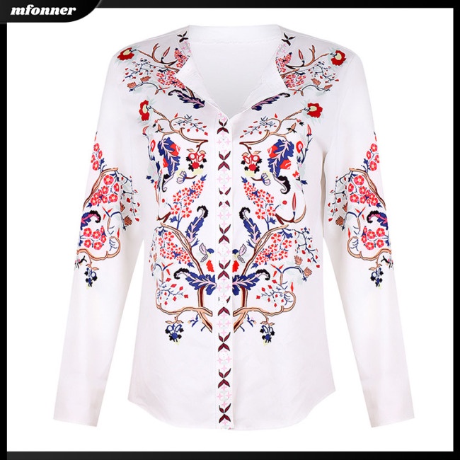 Áo Sơ Mi Tay Dài Cổ Đứng Dáng Rộng In Họa Tiết Dân Tộc Độc Đáo Thời Trang Cho Nữ