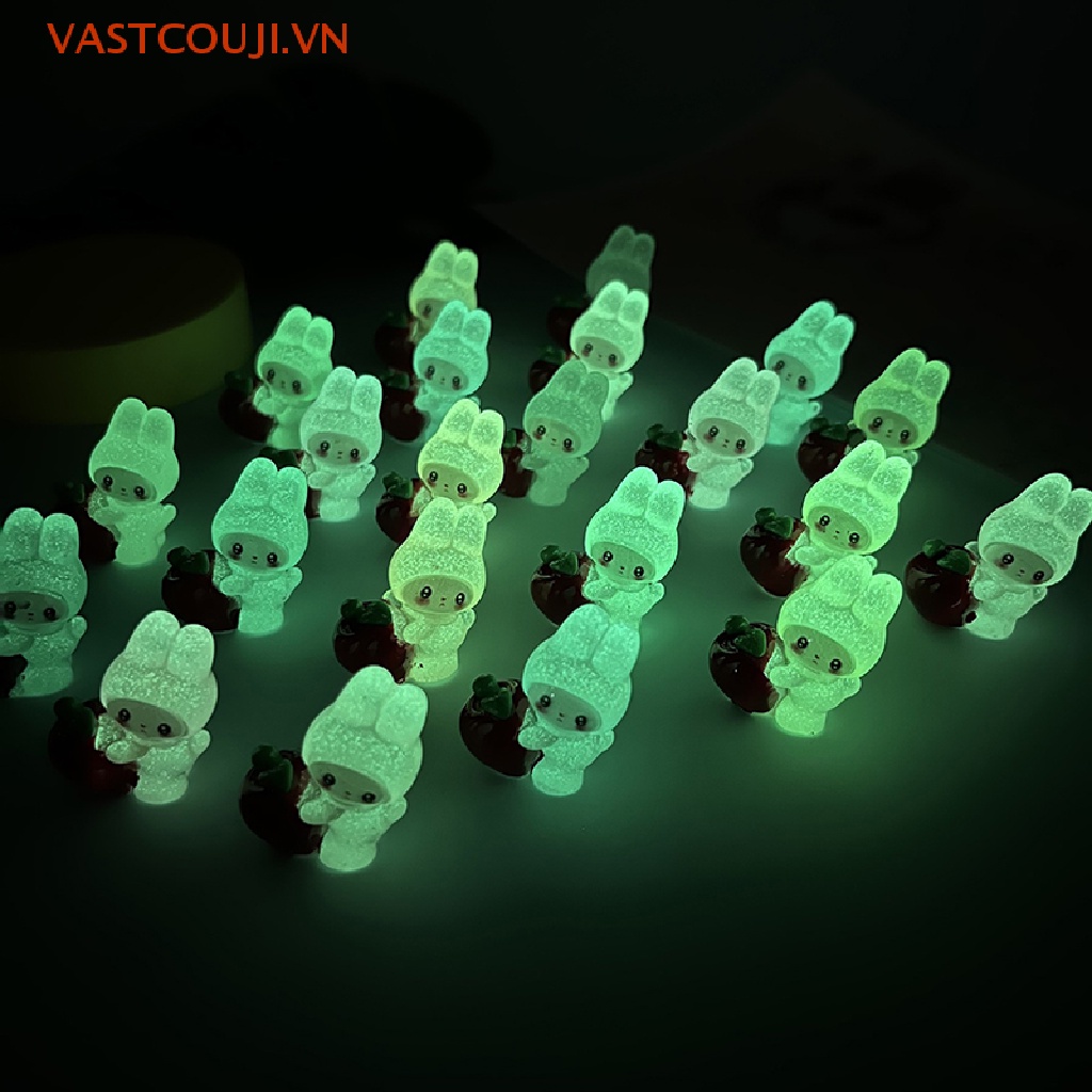 Bộ 2 Phụ Kiện Trang Trí Hình Thỏ Bằng Nhựa Resin Màu Dạ Quang DIY