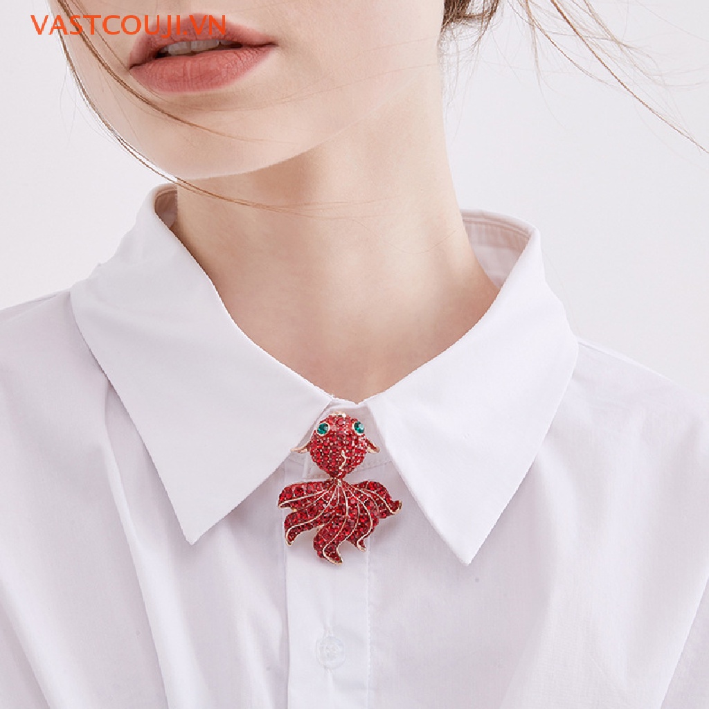 Ghim Cài Áo Hình Cá Vàng Đính Đá Đỏ Thời Trang Cho Nữ