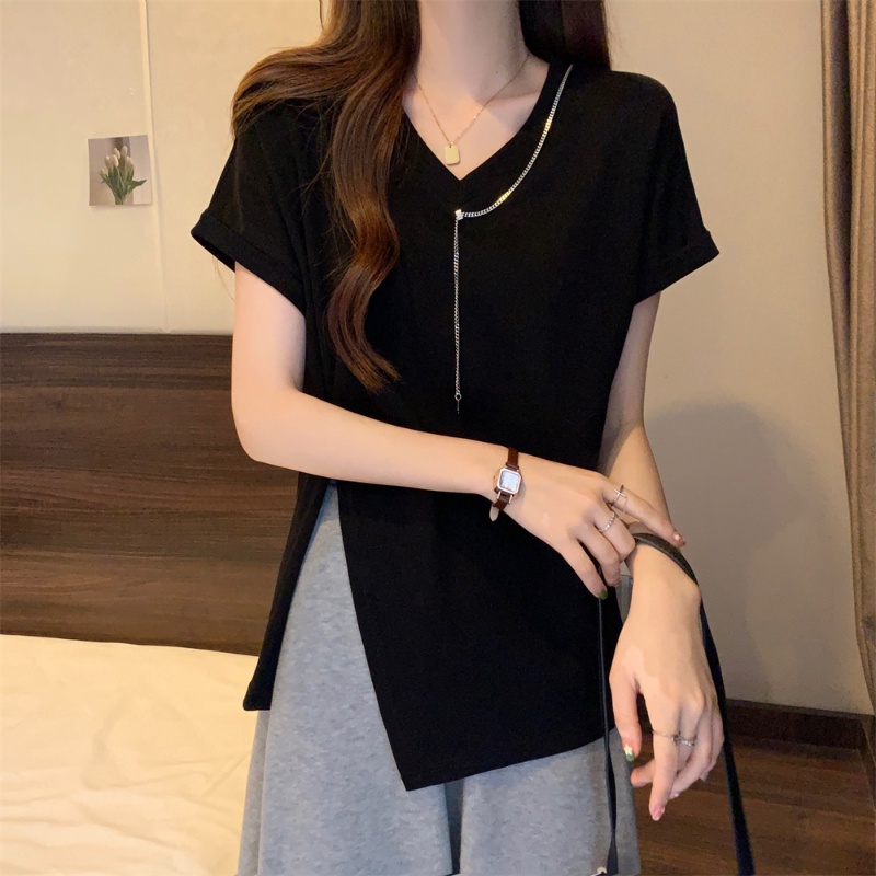 Áo Ngắn Tay Cổ Chữ V Che Bụng Phong Cách Châu Âu Thời Trang Cho Nữ