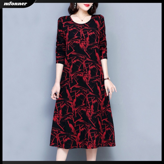 Đầm Tay Dài Cổ Tròn In Họa Tiết Đơn Giản Thời Trang Dành Cho Nữ