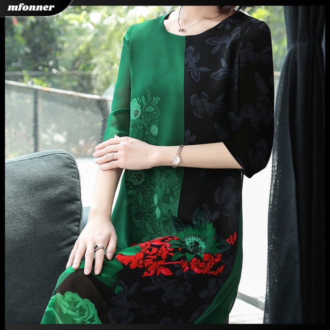 Đầm Tay Ngắn Dáng Rộng Cổ Tròn In Họa Tiết Hoa Xinh Xắn Thời Trang Mùa Xuân Cho Nữ