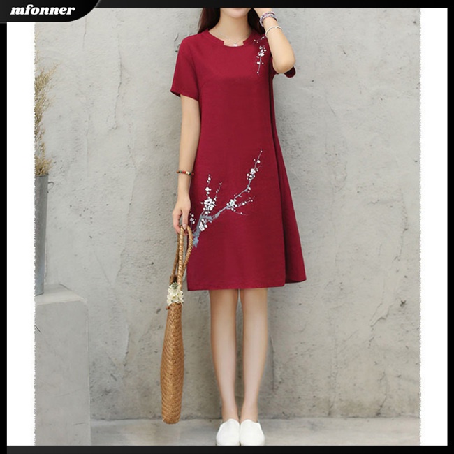 Đầm Tay Ngắn Dáng Rộng In Họa Tiết Hoa Xinh Xắn Thời Trang Cho Nữ