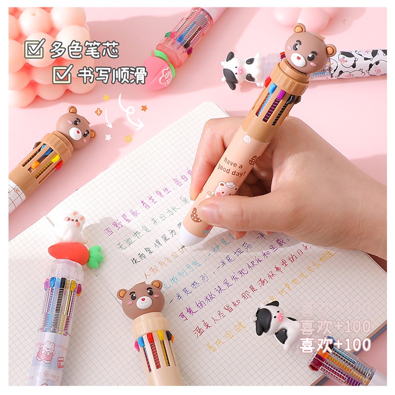 Bút Bi Bấm Nhiều Màu Đa Năng Họa Tiết Hoạt Hình Dễ Thương Cho Nữ