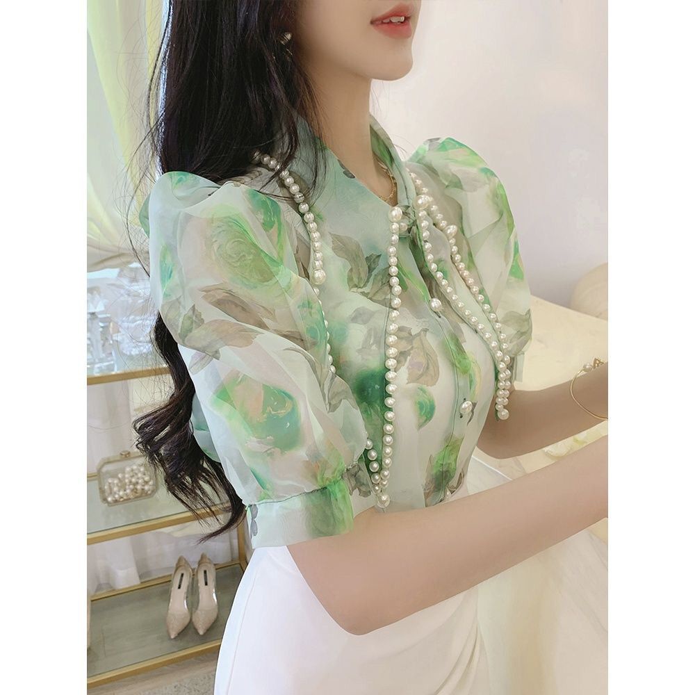 Áo Kiểu Tay Ngắn Cổ Chữ V Phối Lưới Thời Trang Mùa Hè