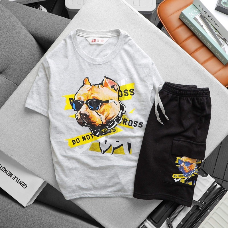 BỘ QUẦN ÁO BÉ TRAI TÚI HỘP SIZE ĐẠI 29-65kg ÁO COTTON QUẦN DA CÁ