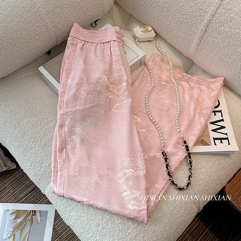 Quần Dài Ống Rộng Lưng Cao Cài Khóa Màu Hồng Phong Cách Trung Hoa Thời Trang Mùa Xuân Hàng Mới Dành Cho Bạn Nữ