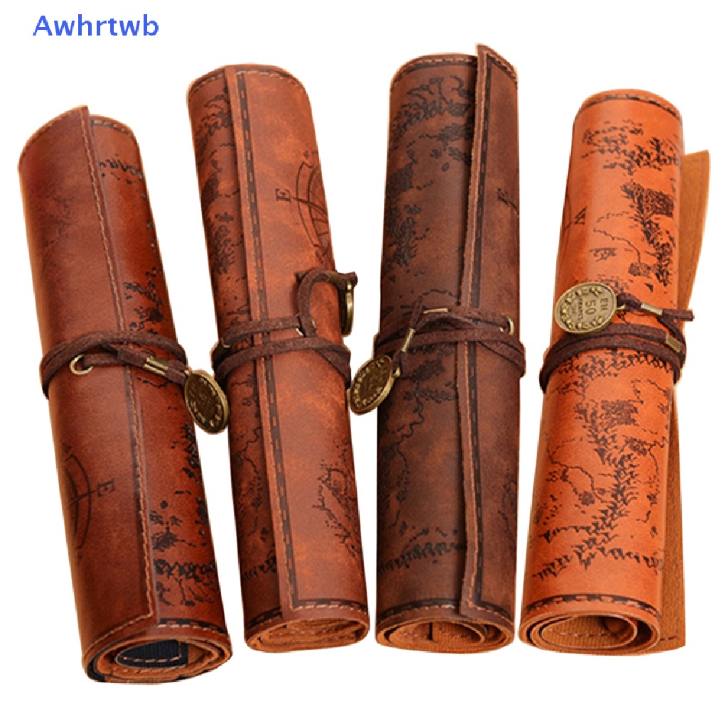 Awhrtwb Túi Da Canvas Đựng Bút Chì Trang Điểm Cỡ Lớn In Hình Bản Đồ Kho Báu Cổ Điển Cho Văn Phòng Mới