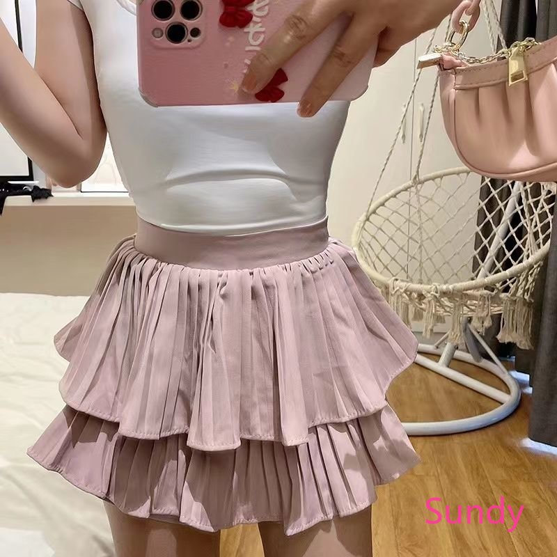 Plus Chân Váy Chữ A Lưng Cao Xếp Ly Hai Lớp Phong Cách Hàn Quốc Thời Trang Mùa Hè Cho Nữ