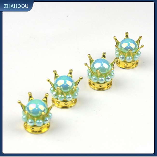 ☃Phụ Kiện Trang Trí Nhà Cửa Kiểu Dáng Dễ Thương Xinh Xắn☃ Bộ 4 Nắp Van Bánh Xe Hơi Đính Đá Hình Vương Miện