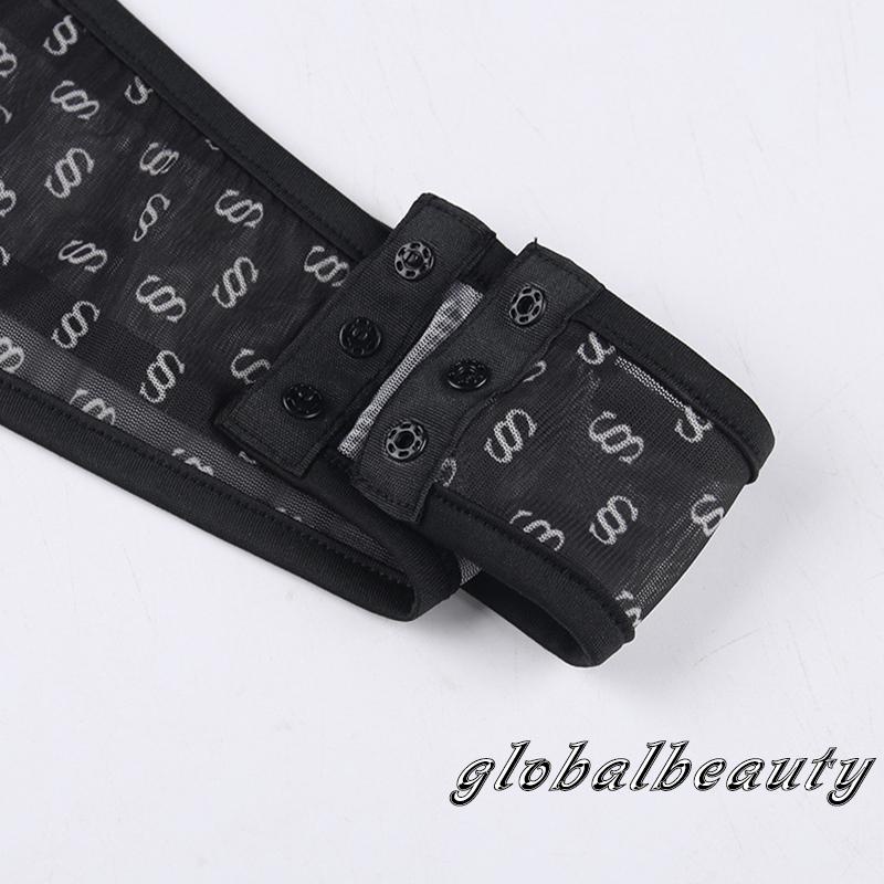 Áo Liền Quần Dài Tay Cổ Tròn Họa Tiết In Nhìn Xuyên Thấu Phong Cách Đường Phố