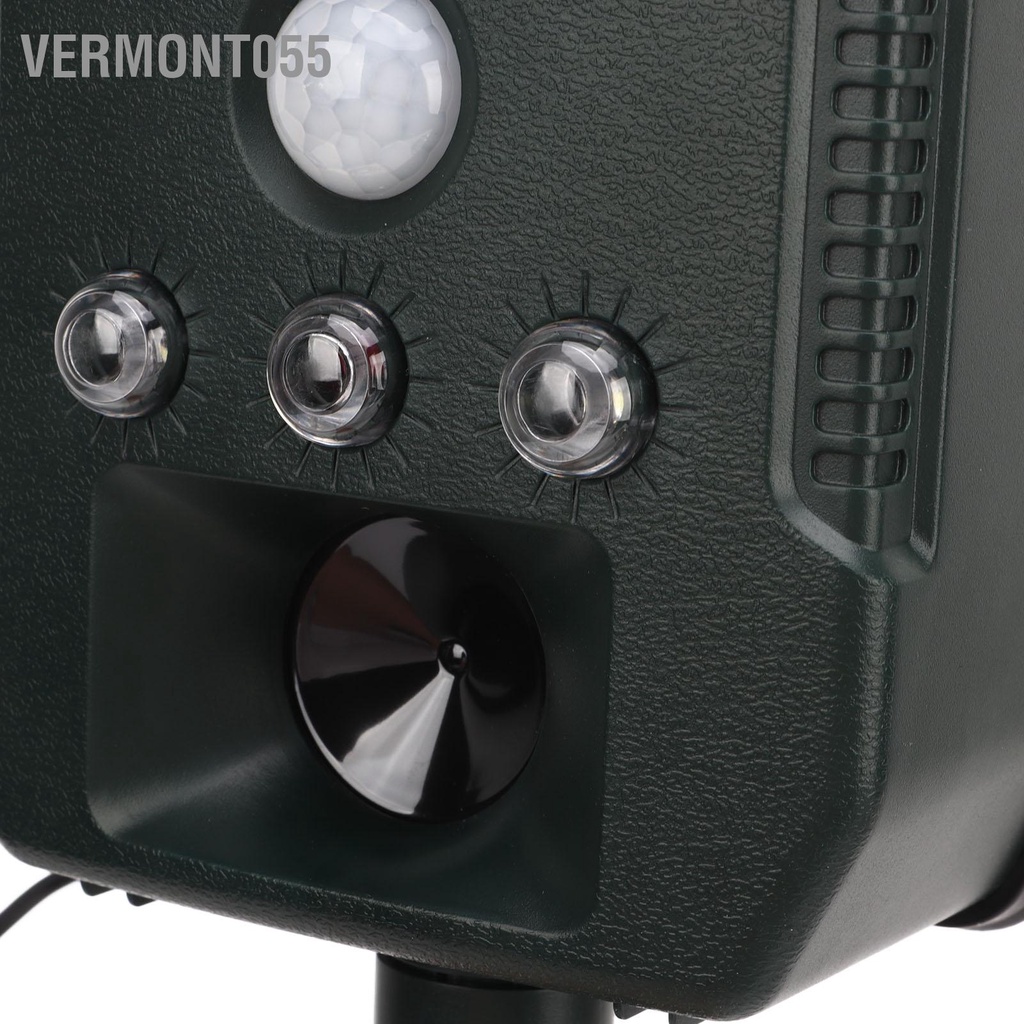 Vermont055 Thiết bị xua đuổi động vật siêu âm năng lượng mặt trời Đèn LED nhấp nháy IP55 ngăn chặn chống nước cho sân vườn trang trại cây ăn trái