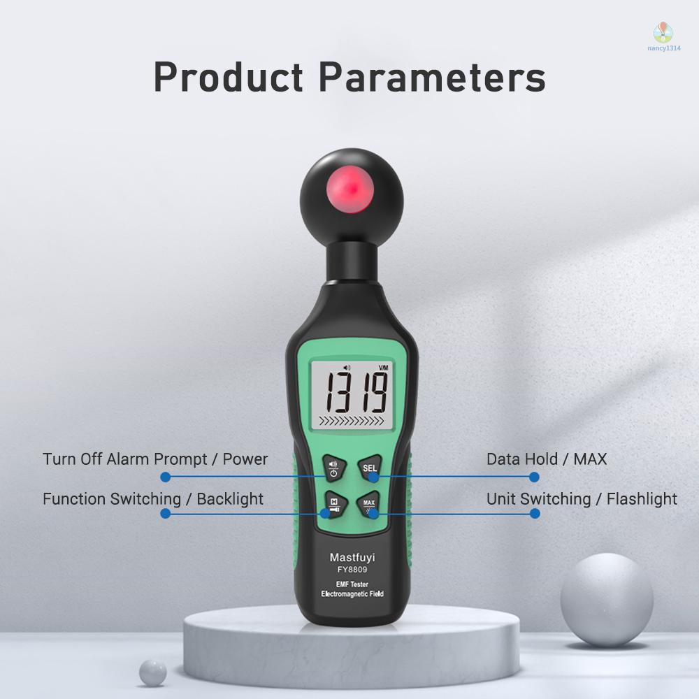 Thiết Bị Kiểm Tra Bức Xạ Điện Từ Mastfuyi FY8809 EMF Cầm Tay Có Đèn Pin Màn Hình LCD