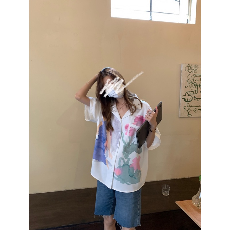 Áo Sơ Mi Tay Ngắn Dáng Rộng In Họa Tiết Thời Trang Cho Nữ