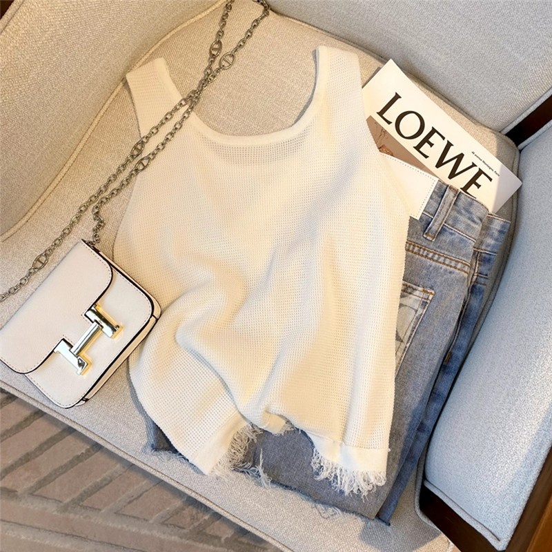 Áo Dệt Kim Sát Nách Cổ Tròn Dáng Ôm Thời Trang Mùa Hè Hàn Quốc