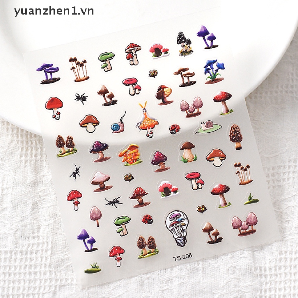 Miếng Dán Trang Trí Móng Tay Hình Nấm 5D Nhiều Màu Sắc