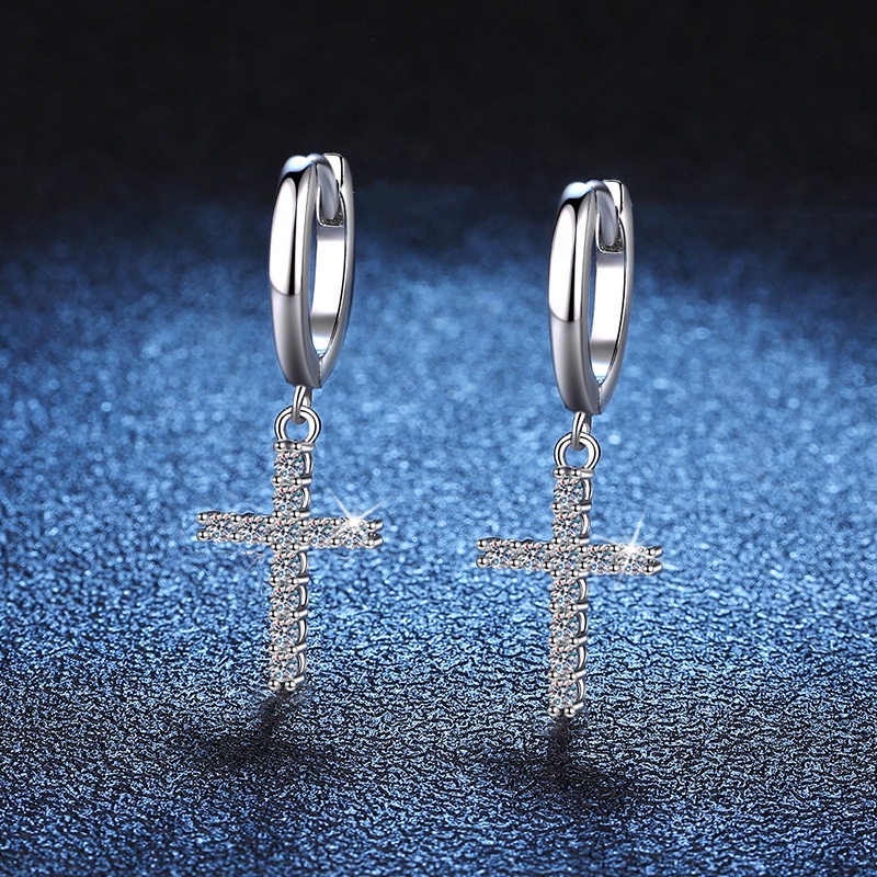 Moissanite Bông tai Nữ s925 bạc nguyên chất có thể được phát hiện bằng bút kim cương bằng bút kiểm tra bông tai thập tự giá