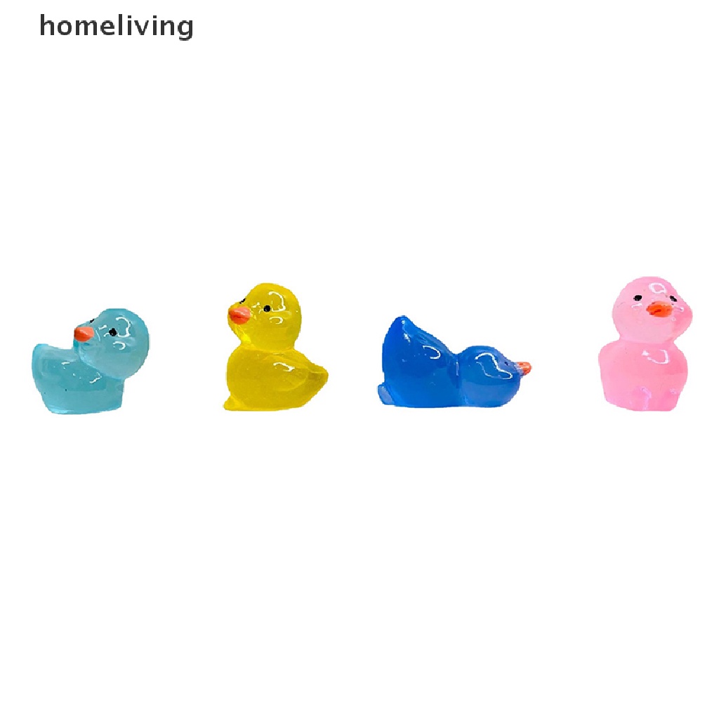 Bộ 5 Tượng Vịt Hoạt Hình Bằng Nhựa Resin Màu Dạ Quang Dễ Thương Dùng Trang Trí