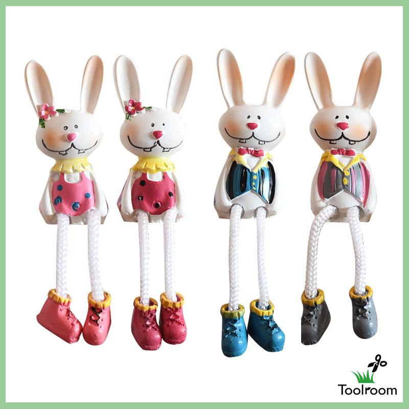 Set 4 Bức Tượng Thỏ Bằng Nhựa Resin Để Bàn Trang Trí