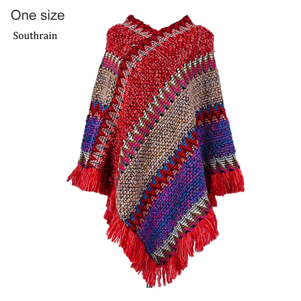 Áo Choàng Sweater Dệt Kim Cổ Chữ V Viền Tua Rua Nhiều Màu Sắc Thời Trang Thu Đông Cho Nữ